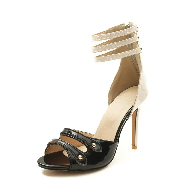 

B2-7 DF Size 33-43 Female Fashion Patchwork Sandals Ladies Zip Ankle Wrap Shoes Woman High Heels Shoes Women Concise Summer Shoe