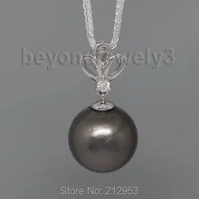 Модная винтажная круглая подвеска в виде Черной жемчужины 18Kt белого золота 10x10 мм, ожерелье с жемчугом с бриллиантами для продажи WP23