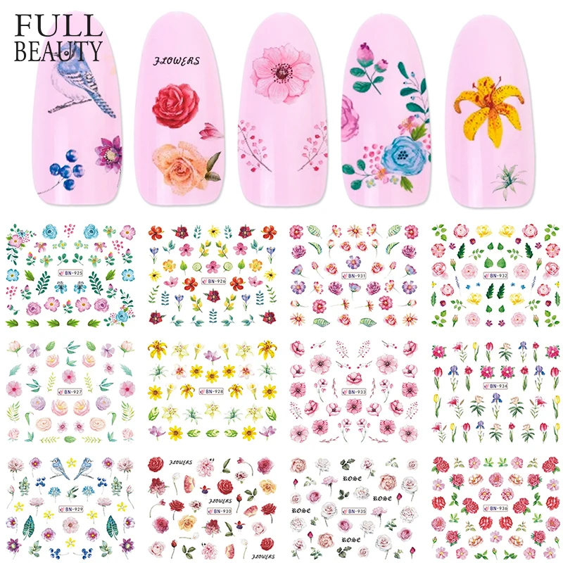 

12pcs Nail Art Slider Nail Sticker Blooming Flower Bird Sakura Leaf Water Decals Decorations UV Gel Polish DIY Tool CHBN925-936
