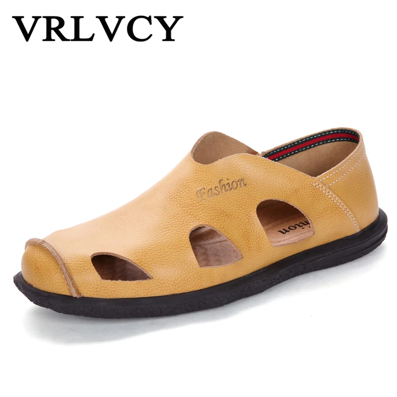 Мужские сандалии Baotou кожаные на лето Нескользящие обувь для улицы 2018|shoes men|shoe man