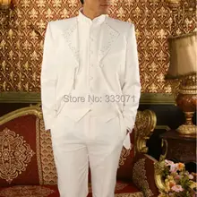 Индивидуальный заказ Стиль Один Пуговицы жениха Смокинги для женихов Whtie Best мужчина дружки Для мужчин Нарядные Костюмы для свадьбы жених(куртка+ Брюки для девочек+ галстук+ жилет