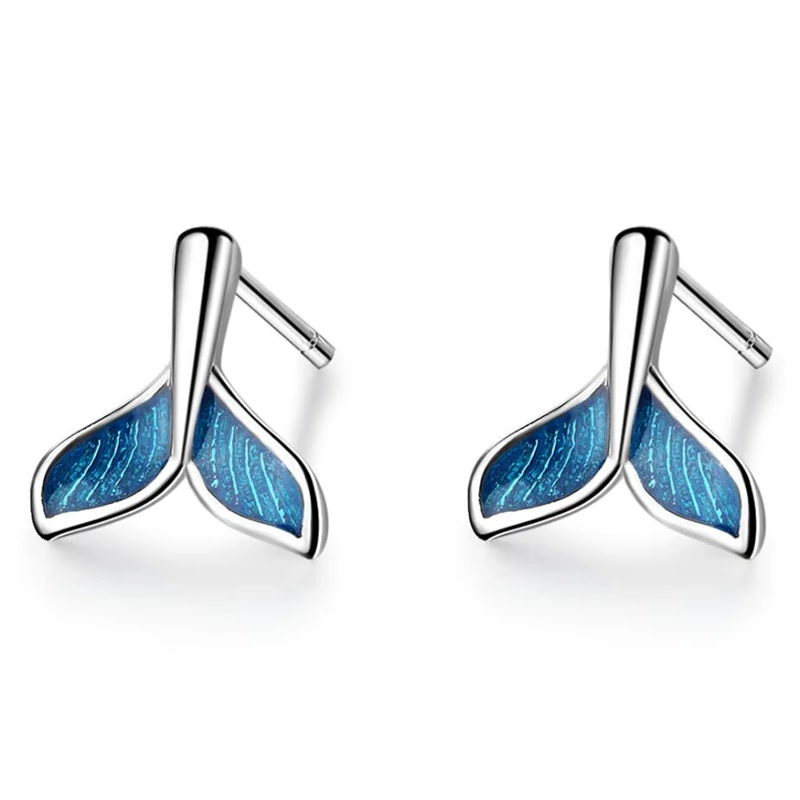 

Fashion 925 Sterling Silver Earrings For Women Jewelry Cute/Romantic Blue Mermaid Tail Stud Earring Lady Valentine's Day Gifts