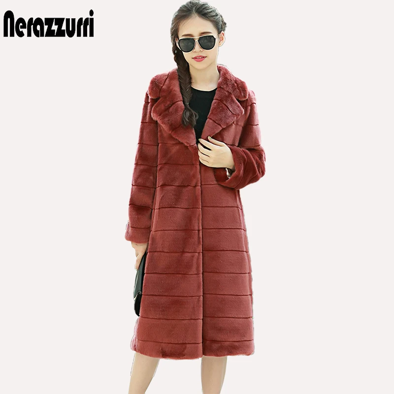 

Nerazzurri Winter Faux Fur Coat Women Lapel Long Striped Black Thciken Warm Furry Warm big Size Fake Mink Fur Outerwear 5XL 6XL