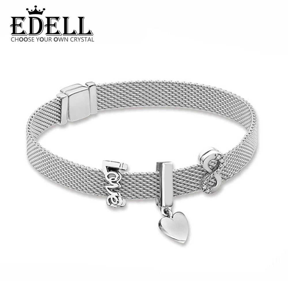 

EDELL 100% 925 Sterling Silver New Reflexions Floating Heart Clip Charm Love Clip SPARKLING INFINITY CLIP CHARM Bracelet Set