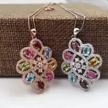 Природный Голубой топаз кулон S925 для женщин с натуральным с разноцветным драгоценным камнем кулон Цепочки и ожерелья модный элегантный круг Цветы для женщин ювелирные изделия