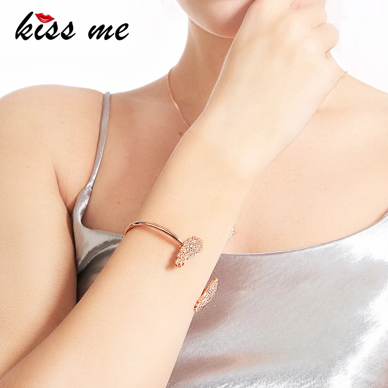 

KISS ME Chic Wing Rhinestone Cuff Bracelet Female 2018 New Rose Gold Color Open Bangle Fashion Jewelry
