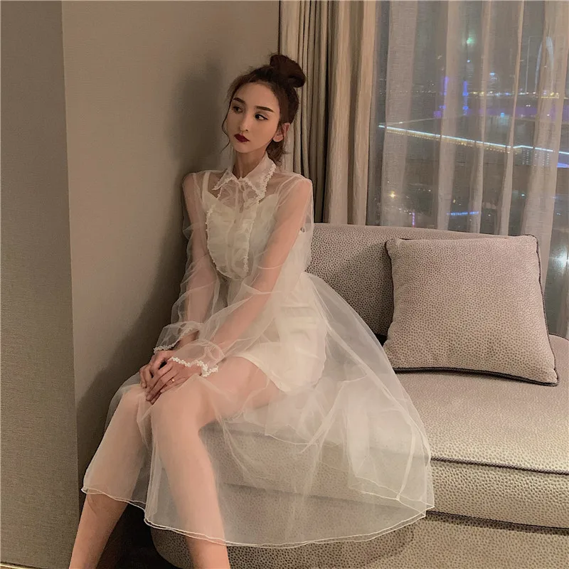 

summer mesh A-Line dress sexy Women's Clothing fashion brands Slim fit perspective chic dress Korean vestidos femininos new