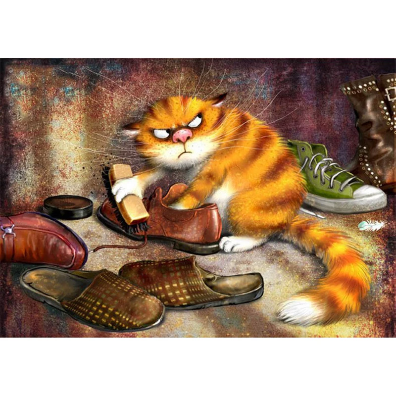 

5D Diy Diamond Painting Cross Stitch Cat Polishing Oil Shoes Needlework 3D Diamond Embroidery Full Round Mosaic Decoration Resin