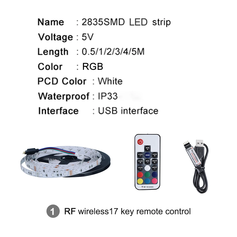 DC 5 в USB Светодиодная лента SMD2835 RGB гибкая светодиодная 50 см 1 м 2 3 4 IR RF беспроводной