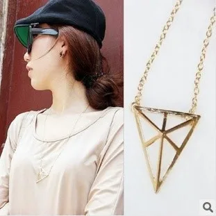 

Fashion Jewelry Gold And Silver Charm Women Design Punk Stereoscopic Triangle Pendant Necklace
