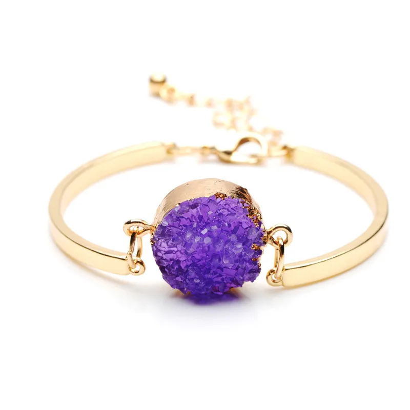 

Fashion Natural Stone Beads Druzy Bangles for Women Party Jewelry Gold Color Quartz Crystal Charms Cuff Bracelet valentine gift
