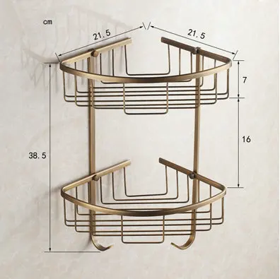Антикварная матовая медная резная база, аксессуары для ванной комнаты, Полка для полотенец, держатель для полотенец, держатель для бумаги, тканевый крючок, аксессуары для ванной комнаты BS02 - Цвет: double basket only