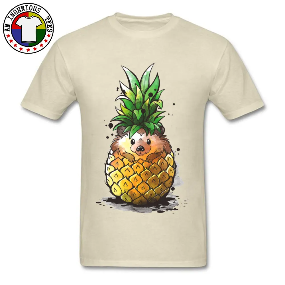  Men's T-Shirt PINEAPPLE-HEDGEHOG Casual Tops & Tees 100% Cotton Round Collar Short Sleeve Fashionable T Shirts Summer Fall PINEAPPLE-HEDGEHOG beige