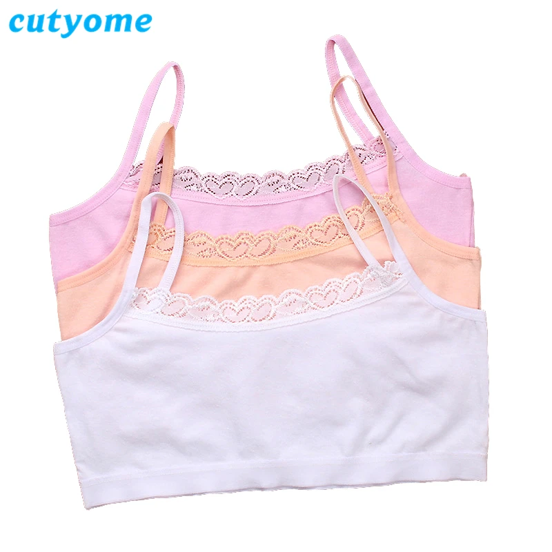 

Cutyome Girls Bra Camisole Kids Underwear Model Pure Cotton Solid Color Lace Small Children Vest Bras Child Underclothes Undies