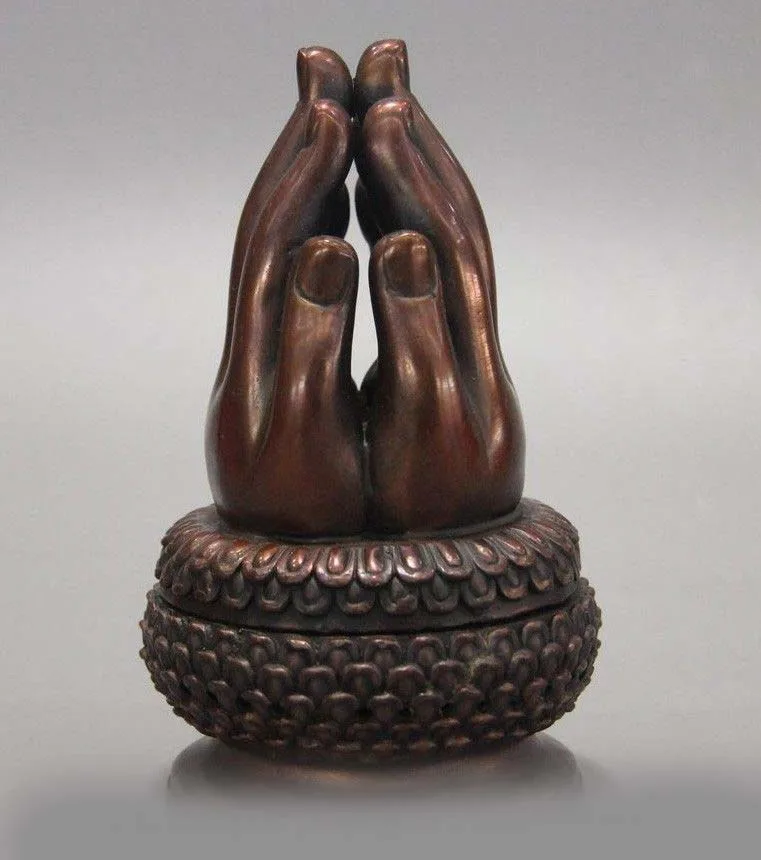 

China Buddhism Bronze Copper Bodhisattva Buddha Hand Lotus Incense Burner Censer SD 506