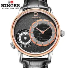 Швейцарские часы мужские роскошные брендовые наручные часы Binger 18K gold quartze кожаный ремешок водонепроницаемый BG-0389-12