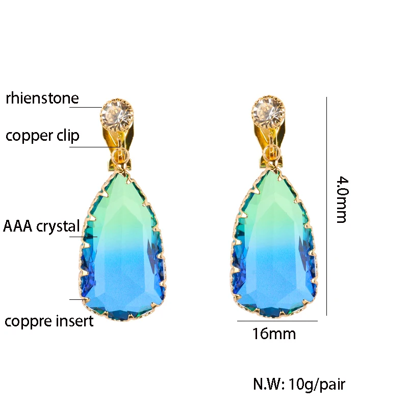 Новое прибытие ZA красочные хрустальные Висячие висячие клипсы серьги без пирсинга Женская мода Макси массивные серьги клипсы ювелирные изделия