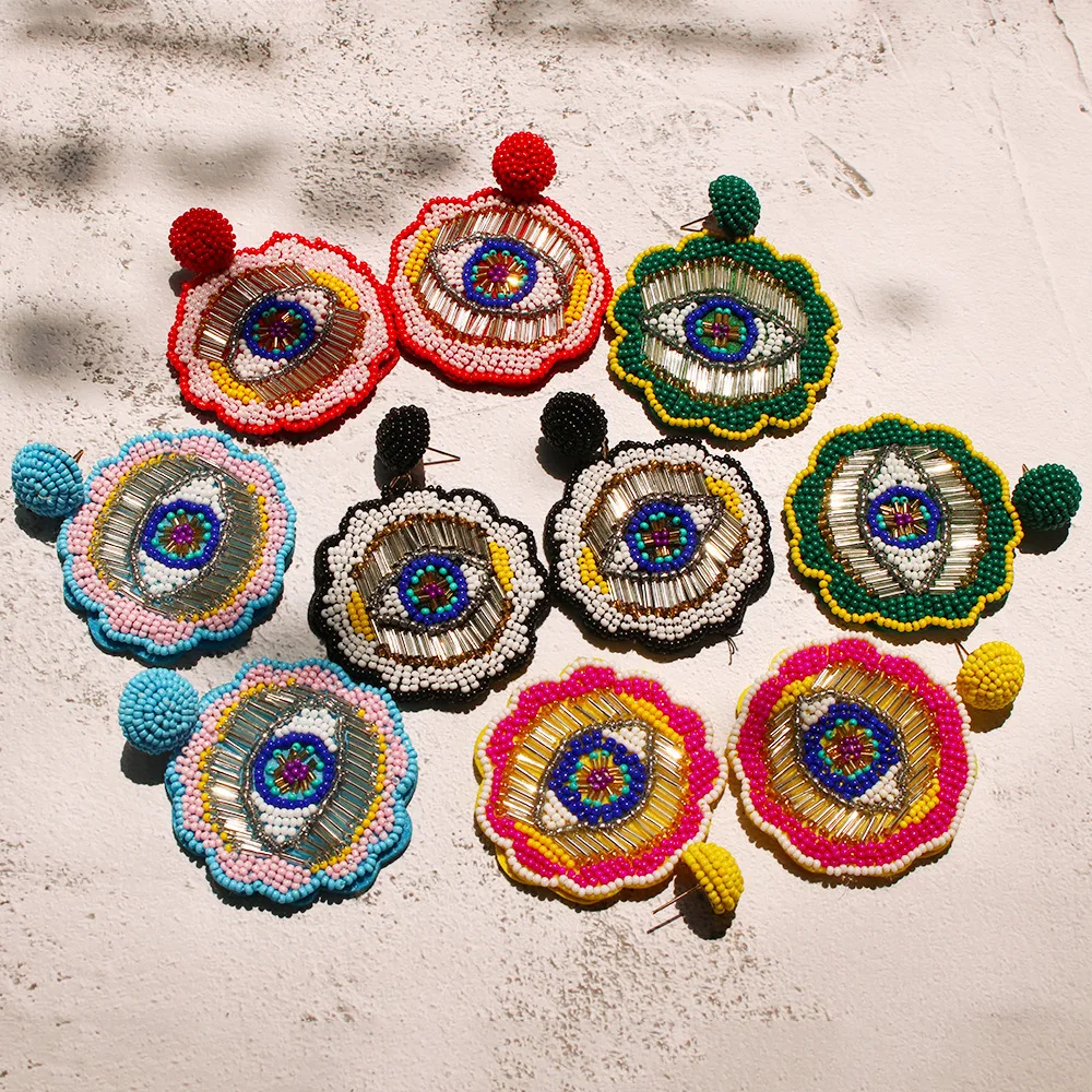 

JOUVAL New Design Charm Evil Eye Drop Earrings For Women Big Statement Dangle Earring Beads Earings 2019 Fashion Indian Jewelry