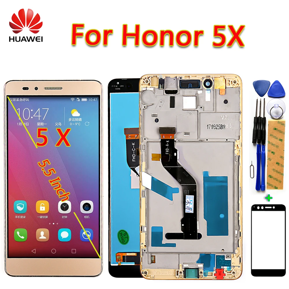 

Huawei Honor 5X LCD Display For Huawei GR5 GR5W Touch Screen 5.5 inch Digitizer Assembly 1920*1080 Frame with Tools Glass film