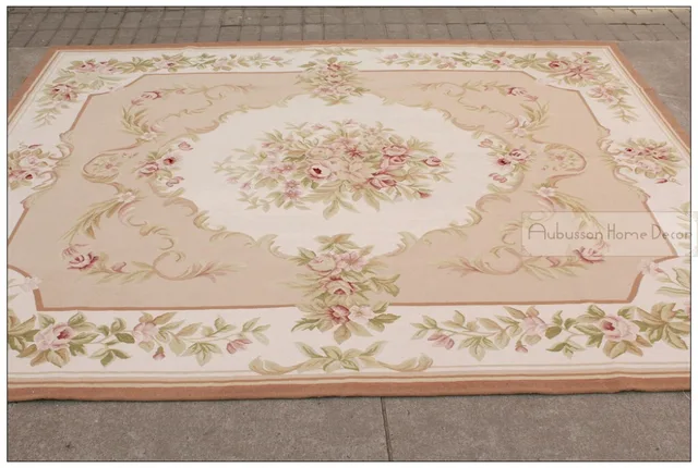 8 X10 Wool Hand Woven Shabby Chic French Style Aubusson Area Rug 8 X10 Wool Hand Woven Shabby Chic French Style Aubusson Area Rug Carpet
