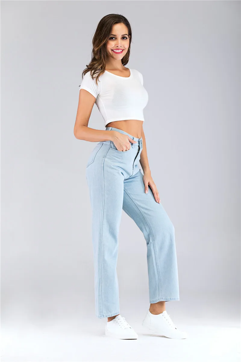 Джинсы с высокой талией и широкими штанинами женские свободные винтажные женские джинсы Весна Лето Длинные на молнии Fly винтажные джинсы женские