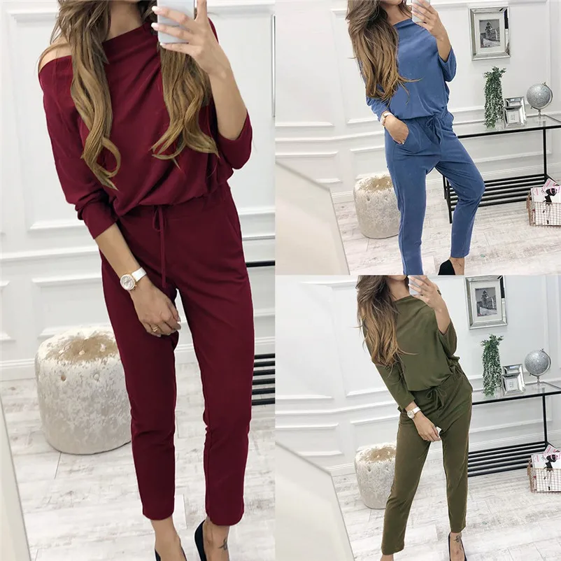 Fashion Autumn Winter two piece set tracksuit for women for fall Casual Long Sleeve Solid Color Shirt Top + Pants Set N30 (9)