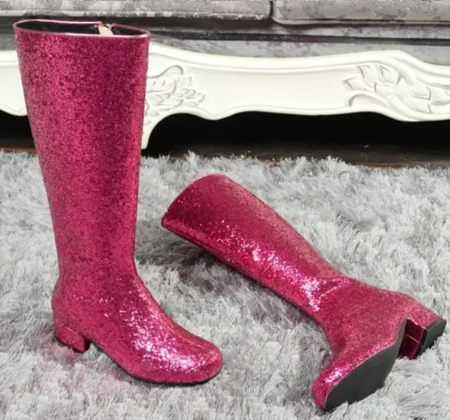 low heel glitter boots