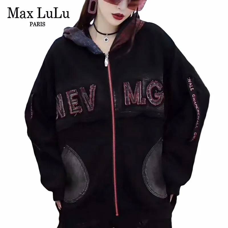 

Max LuLu Autumn 2018 Fashion Korean Style Ladies Punk Streetwear Womens Vintage Hooded Jacket Bts Windbreaker Woman Casual Coats