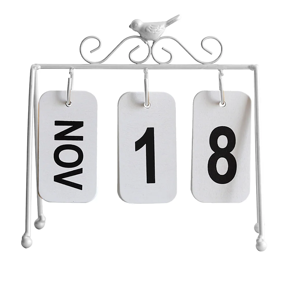 Новая мода железная имитация птица страница токарный календарь домашний рабочий стол Декор подарок - Цвет: Белый
