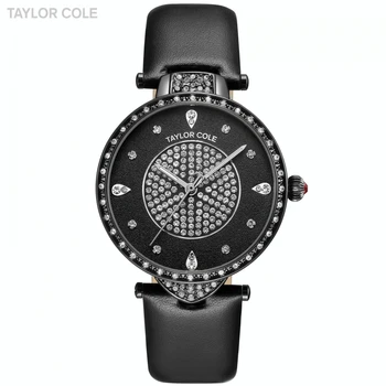 

Echo New Brand Taylor Ladies Watch Cole Black Genuine Leather Band Hour Zegarki Damskie Japan Quartz Crystal Black Watches/TC113