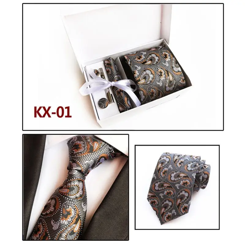 6 шт Для мужчин Пейсли плетение, цветок галстук запонки платок набор зажимов для галстука Бизнес Костюм на свадьбу и праздник Святого