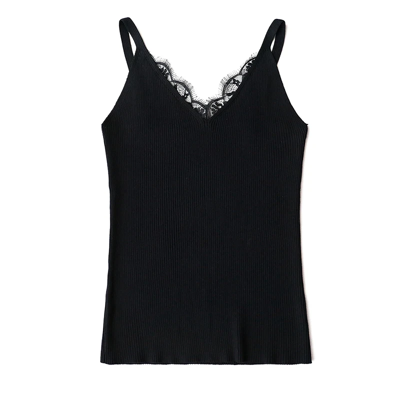 Топ женский трикотажный однотонный без рукавов с V образным вырезом|cami top|tank topcami