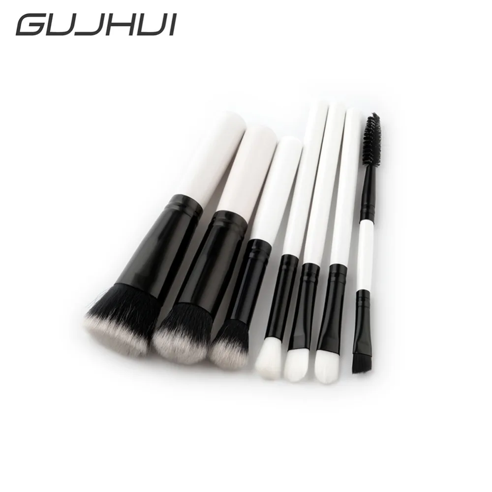 

GUJHUI Fashion 7pcs/set Makeup Brushes Powder Eyebrow Wooden Handle Nylon Brushes Set Beauty Maquillaje Tool For All Skin Types
