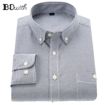 

Oxford Grey Solid Shirts for Men Long Sleeved Shirt Male Social Business Dress Work Men Business Weddind Shirts