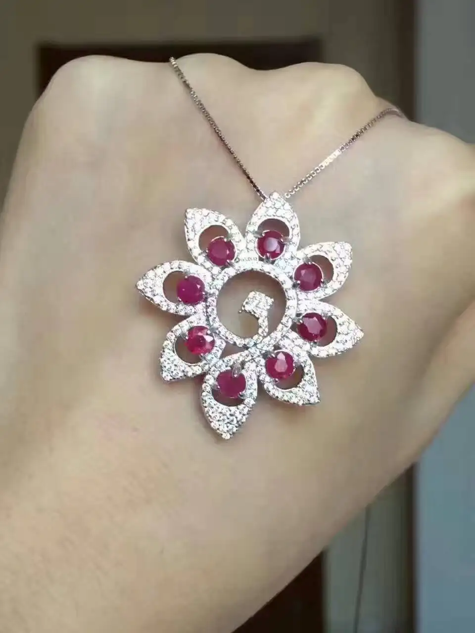 

natural red ruby pendant S925 silver Natural gemstone Pendant Necklace Luxury elegant Peacock open women gift party fine jewelry