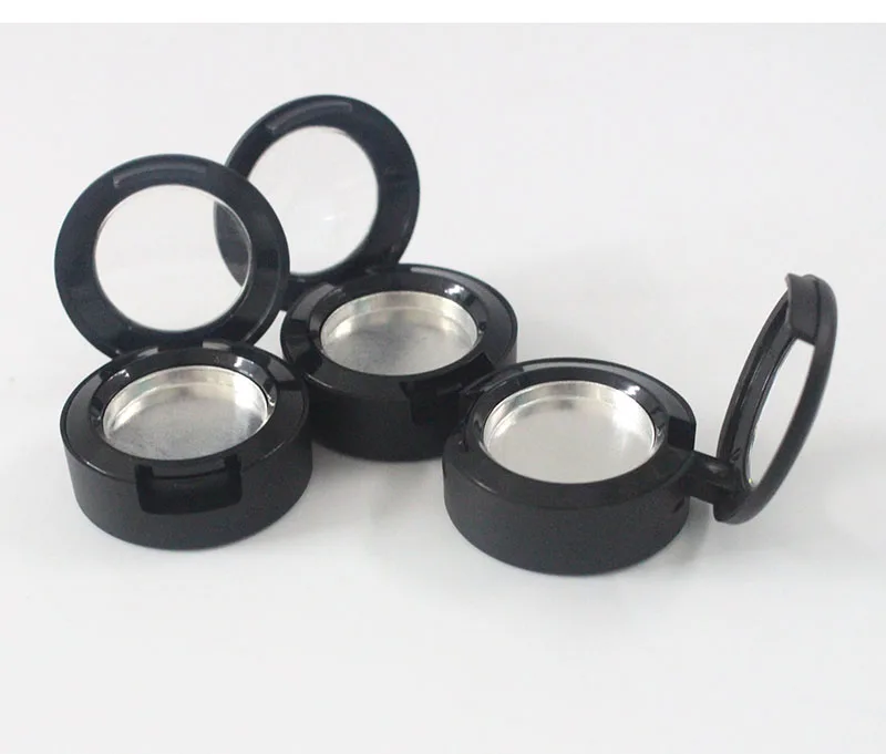 

round empty plastic eye shadow case Dia 26mm, matte black lip balm compact with clear window