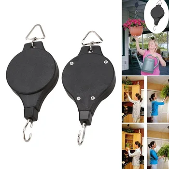 

1 Pair Retractable Pulley Hanging Flower Basket Hook Pull Down Hanger for Garden FPing