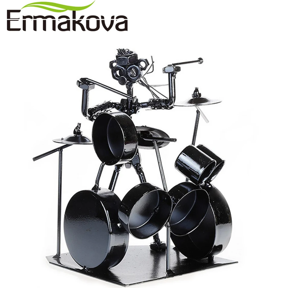 ERMAKOVA Metal Musician Drum Player Statue Drummer&Drum Set Sculpture Figurine Ornament Cafe
