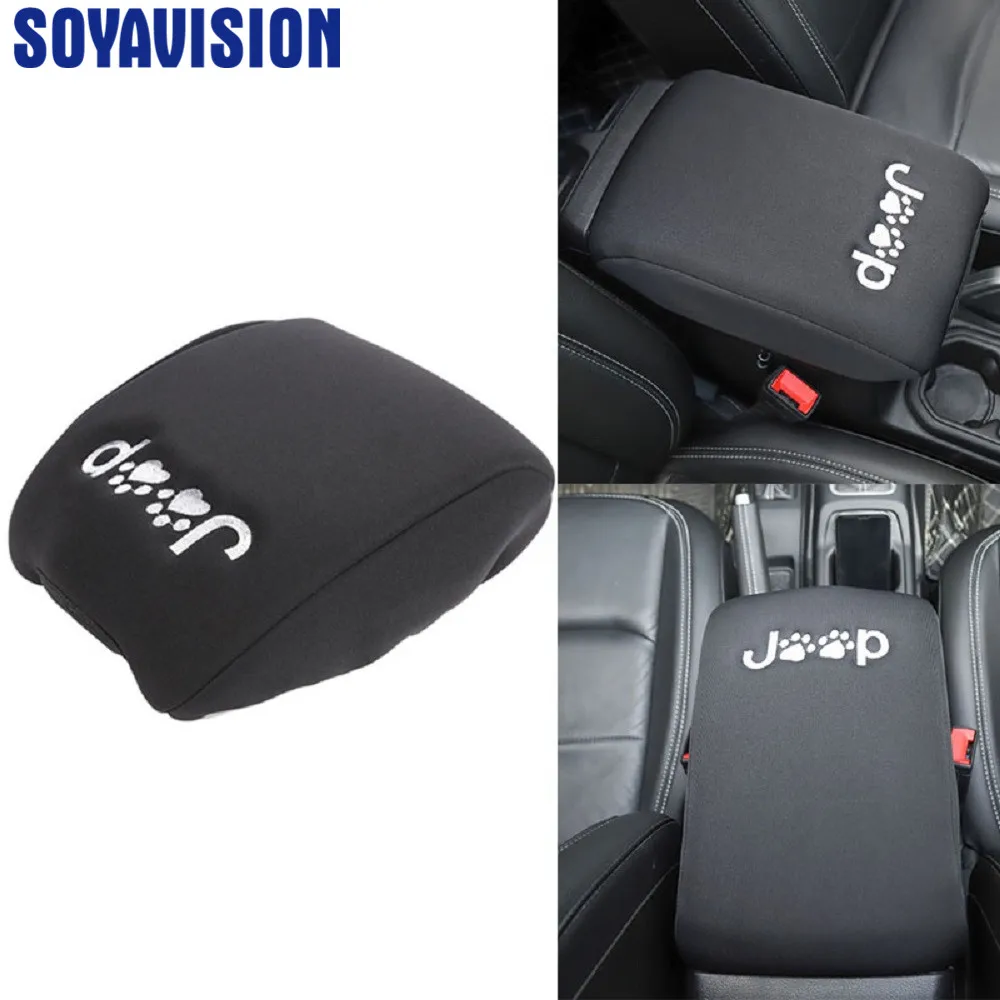 SOYAVISION Black Center Console Armrest Pad Cover with Dog Paw Paws Print Logo for Jeep Wrangler JL 2018