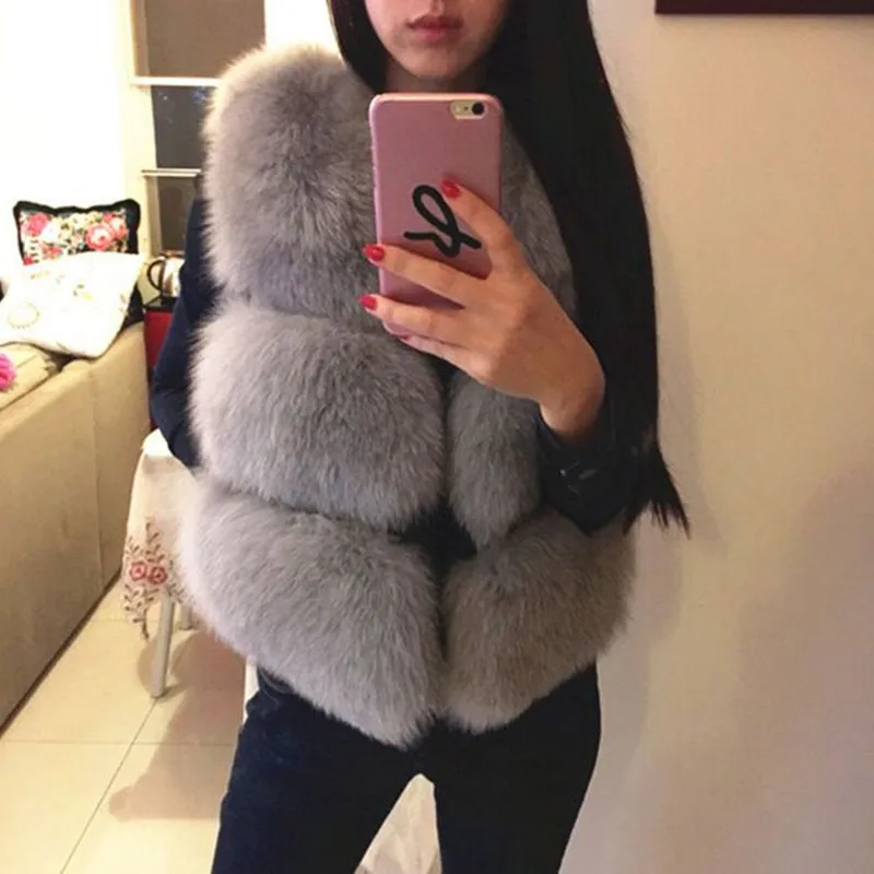 2016 New Autumn Winter Fox Fur Vest Faux Fur Women Jacket Mink Waistcoat Outerwear Short Paragraph Fur Coat Christmas Cardigans