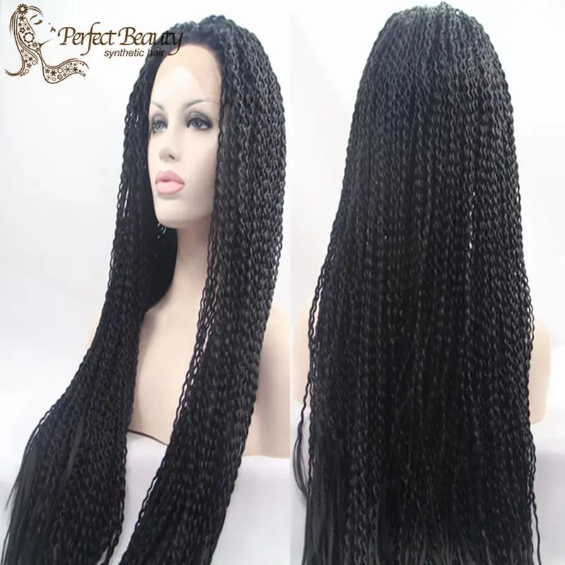 

African American Twist Hairstyle Cheap Good Synthetic Wig Heat Resistent Long Curly Lace Front Wig Black Kinky Twist Wig
