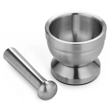 Alta Calidad Práctico doble Acero Inoxidable Mortero y Maja Cocina Ajo Hierbas Mills Grinder Farmacia Intestinal Kicthen Suministro