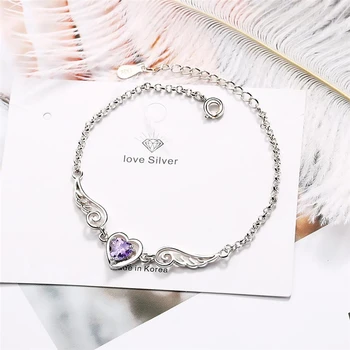 

Sole Memory Simple Sweet Romantic Heart Angel Wings Cute 925 Sterling Silver Female Resizable Bracelets SBR180