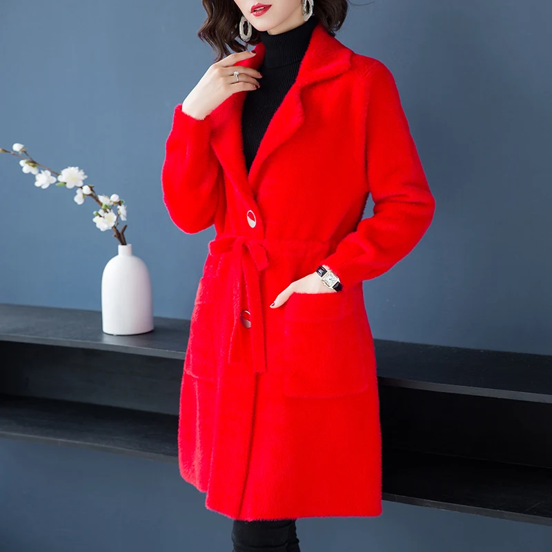 off Long rouge Revers Des Pourpre Hiver Couleur Poches Mode Femmes Ceintures Chaud Manteau Grandes white Ol Épaississent Nouveau De Banlieue Marque Solide Automne RU1Pqwp