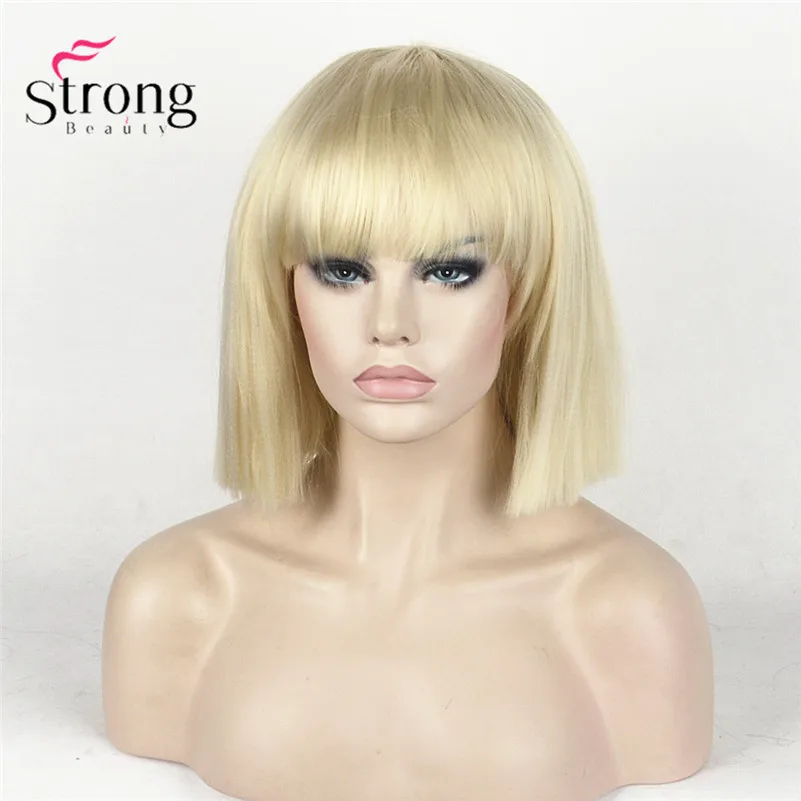 TY 1716A 613#Short Bob Kinky Straight Full Bangs Synthetic Hairpieces Blonde (2)