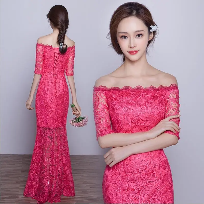 Китайское современное кружевное платье cheongsam с разрезом на воротнике красное
