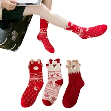 3 пары рождественских тема женские короткие носки красивые милые красные лося Новогодние женские носки осень зима удобные хлопковые носки Meias