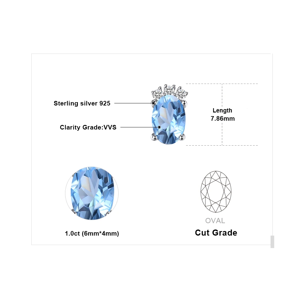 JewelryPalace Crown 1ct Oval Natural Sky Blue Topaz 925 Sterling Silver Stud Earrings for Woman Gemstone Jewelry Birthday Gift