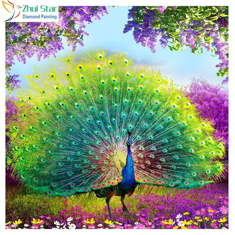 

Zhui star 5d diy Diamond embroidery Peacock opens screen diamond painting Cross Stitch full square drill Rhinestone mosaic decor