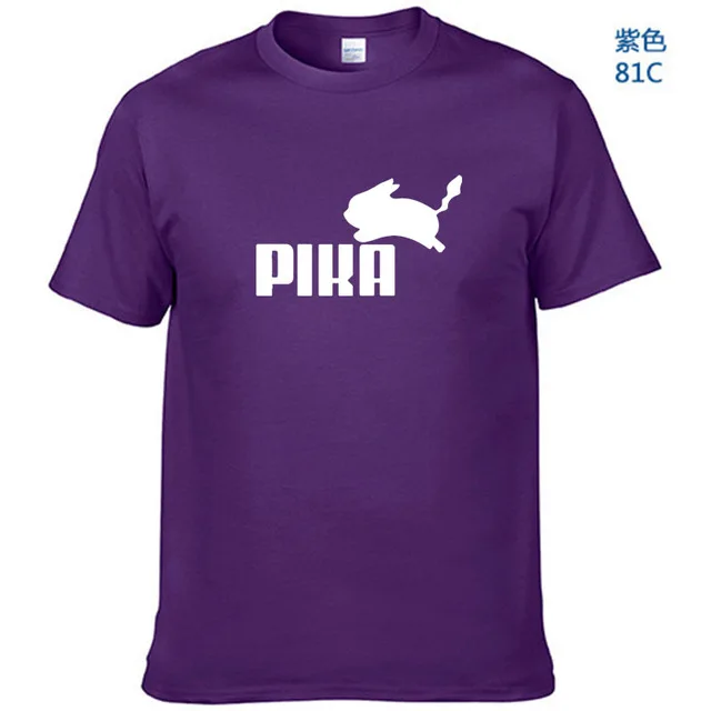 Новые летние Футболка с покемонами аниме Pika Для мужчин футболки «Пикачу», футболка для мальчиков хлопок короткий рукав Футболка для мальчиков - Цвет: Purple-W